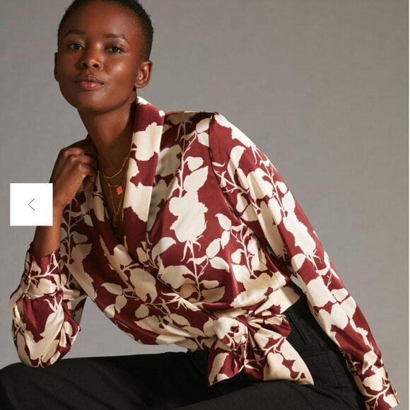 Anthropologie Tops - Anthropologie Burgundy and Cream Floral Blouse